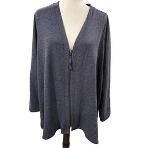LOGO Lounge Blue Zip Front Swing Jacket Cardigan Lace Back Soft Stretch 2X EUC
